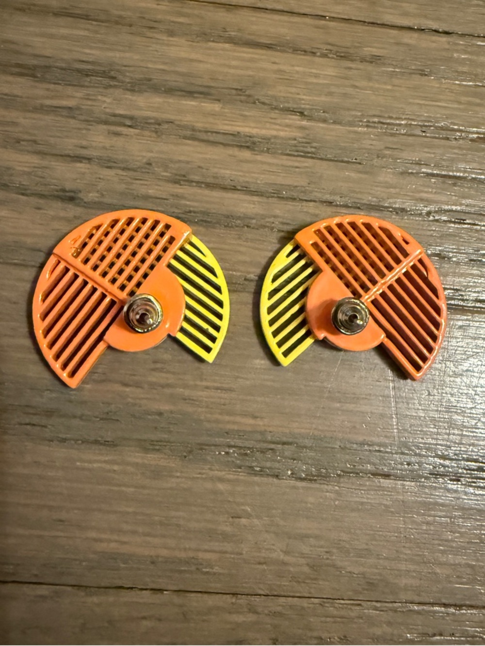 Geometric Half-Moon Enamel Earrings in Yellow, Orange, and White - Picture 3 of 4